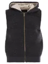 Fabiana Filippi Short Hooded Vest With Textured Knit And Zipper Closure In White