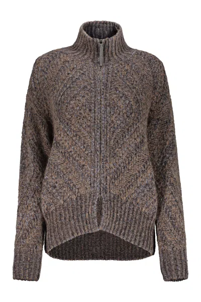 Fabiana Filippi Knitted Zip Cardigan In Brown