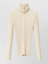 Fabiana Filippi Ribbed High Collar Top With Button-down Front In White