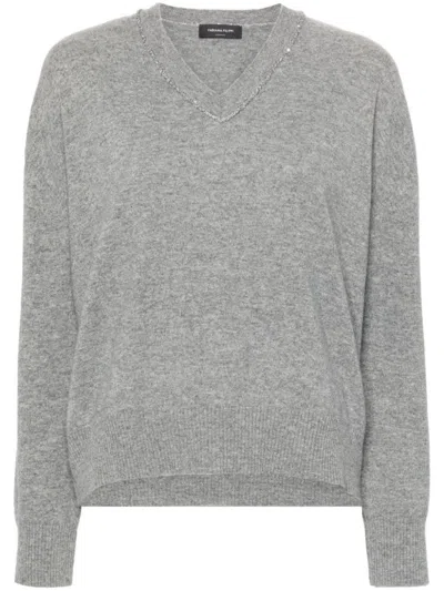 Fabiana Filippi Knitwear With V-neckline And Relaxed Fit In Gray
