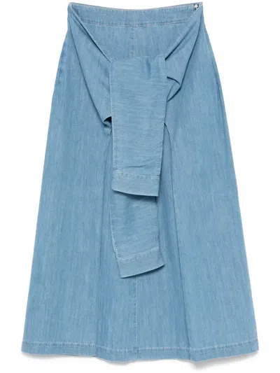 Fabiana Filippi Knot-detail Denim Skirt In Clear Blue