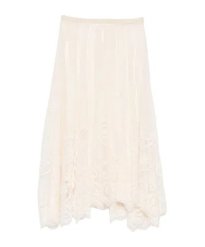 Fabiana Filippi Lace Asymmetric-hem Midi Skirt In Neutral