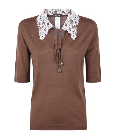 Fabiana Filippi Lace Collar Polo Shirt In Brown