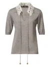 Fabiana Filippi Lace-collar Short-sleeved Top In Gray