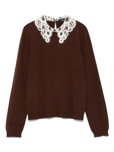 Fabiana Filippi Lace-collar Sweater In Brown