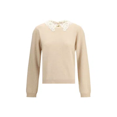 Fabiana Filippi Beige Fleece Wool Sweatshirt In Neutral