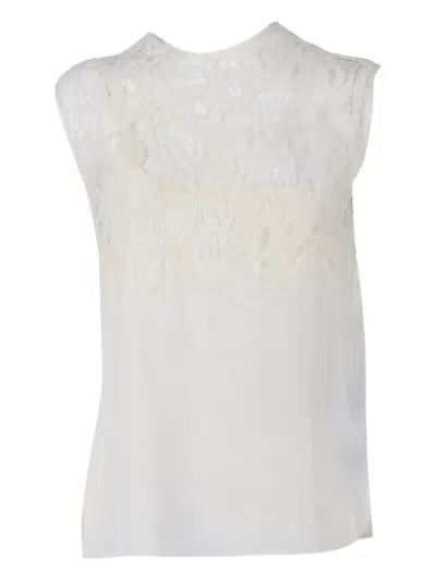 Fabiana Filippi Silk Crepe Top With Macrame Lace Detail In Gray