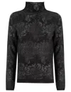 Fabiana Filippi Lace-pattern Turtleneck Sweater In Fine Merino Wool In Black