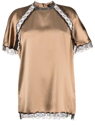 Fabiana Filippi Lace-trim Satin Blouse In Brown