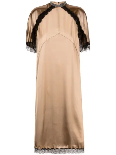 Fabiana Filippi Lace-trim Satin Midi Dress In Brown