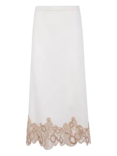 Fabiana Filippi Lace-trimmed Wool Midi Skirt In White