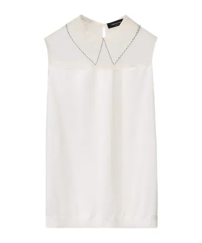 Fabiana Filippi Lace-collar Mesh-yoke Blouse In White