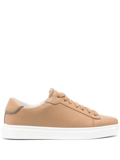 Fabiana Filippi Lae-up Leather Sneakers In Braun