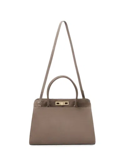 Fabiana Filippi Large Suede Twist-lock Tote Bag In Neutral