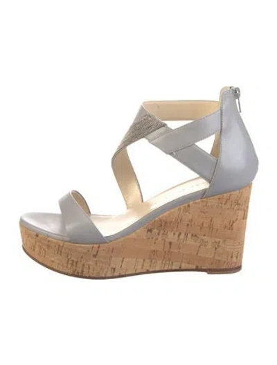 Pre-owned Fabiana Filippi Leather Beaded Accents Sandals In Gray