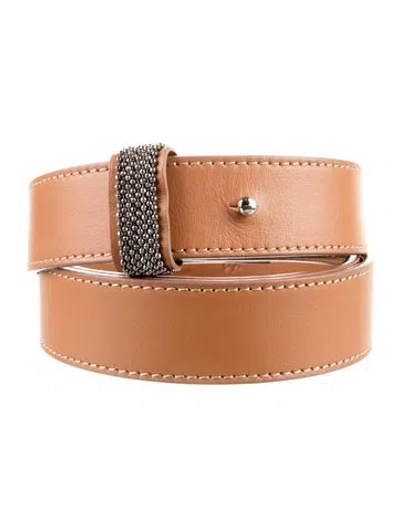 Pre-owned Fabiana Filippi Leather Beaded Accents Waist Belt W/ Tags In Brown