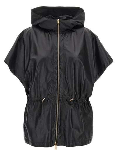 Fabiana Filippi Leather Cape With Hood And Elastic Waist In Black