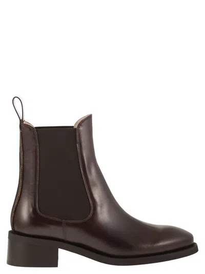 Fabiana Filippi Leather Chelsea Ankle Boots With Low Heel In Brown