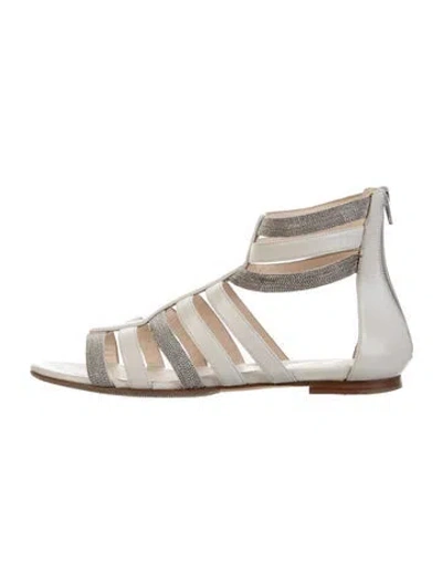 Pre-owned Fabiana Filippi Leather Colorblock Pattern Gladiator Sandals In Neutral