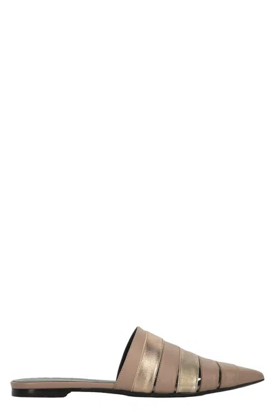 Fabiana Filippi Leather Mules In Taupe