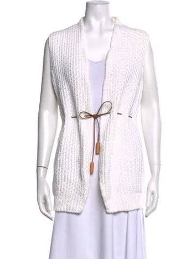 Pre-owned Fabiana Filippi Leather Open Front Sweater In White