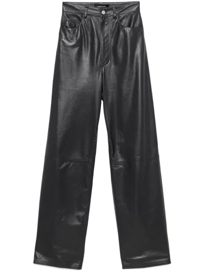 Fabiana Filippi Leather Straight-leg Trousers In 黑色