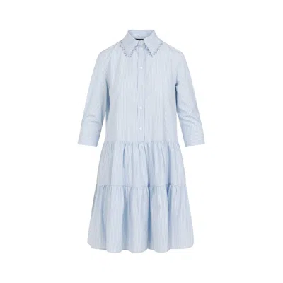 Fabiana Filippi Light Blue Cotton Mini Dress In White