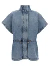 Fabiana Filippi Marbled Denim Cape With Adjustable Drawstring In Light Blue