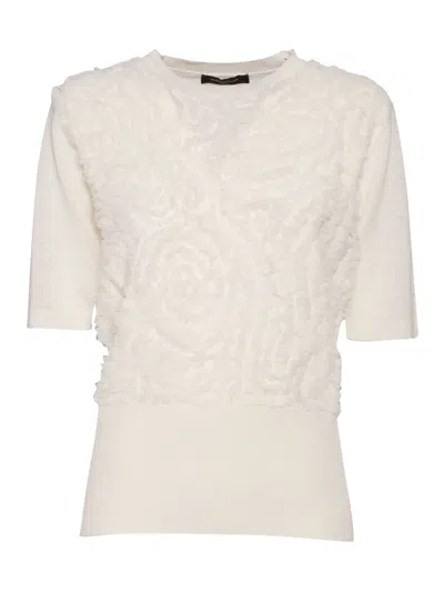 FABIANA FILIPPI LIGHTWEIGHT LINEN SHORT SLEEVE SWEATER, ROUCHE EMBROIDERY