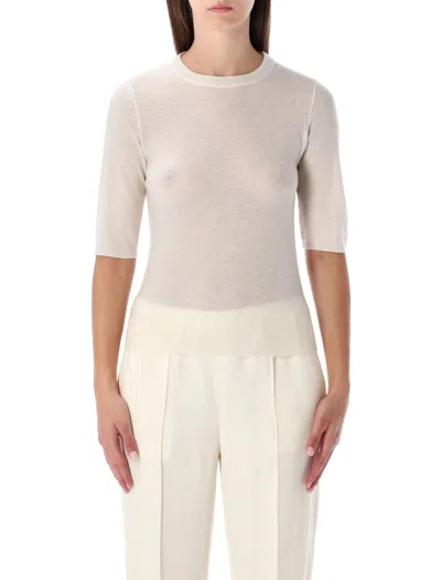 Fabiana Filippi Lightweight Short Sleeve Sweater Ivory In White