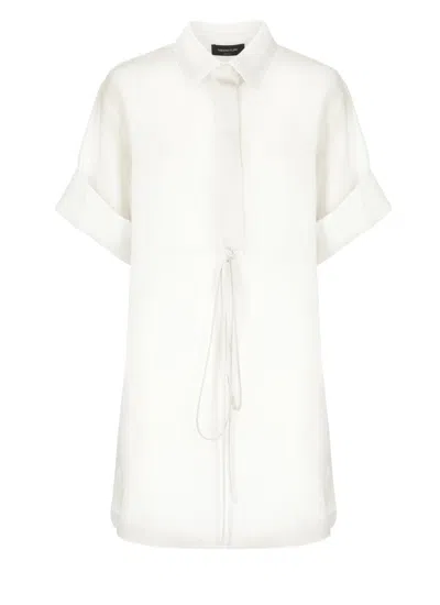 FABIANA FILIPPI LIGHTWEIGHT WHITE LINEN SHIRT WITH V-NECK