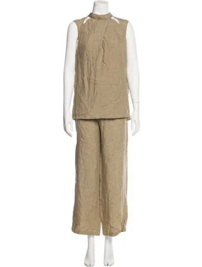 Pre-owned Fabiana Filippi Linen Beaded Accents Pant Set In Neutral