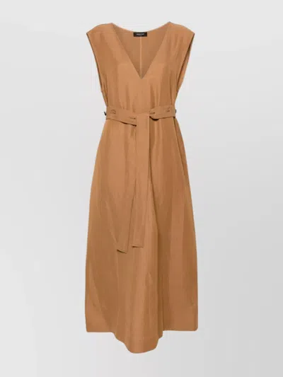 Fabiana Filippi Belted V-neck Midi Dress In Beige