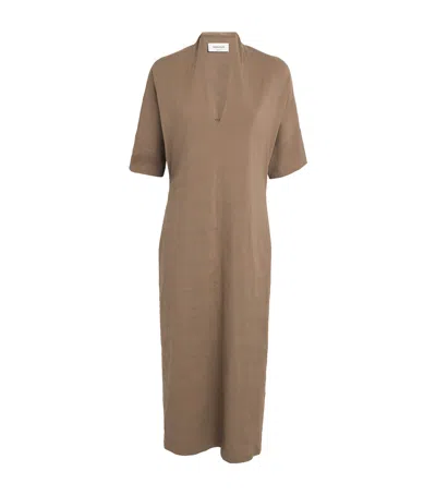 Fabiana Filippi Linen-blend V-neck Midi Dress In Brown