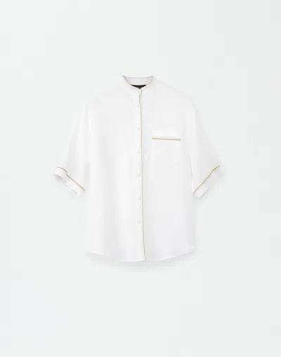 FABIANA FILIPPI LINEN SHORT SLEEVE SHIRT WITH CONTRAST PIPING