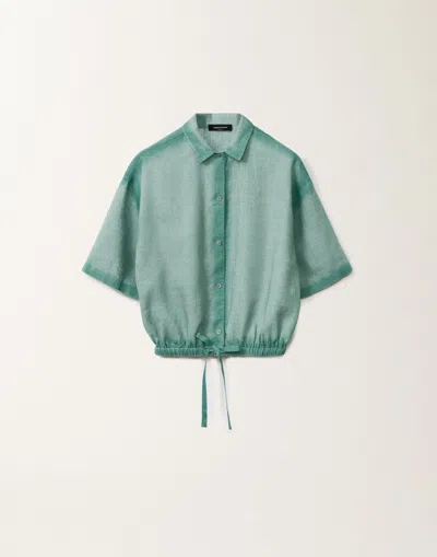 Fabiana Filippi Linen Canvas Shirt With Gradient In Turquoise