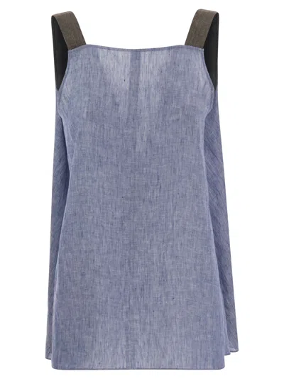 Fabiana Filippi Metallic Strap Linen Top In Blue