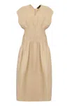 Fabiana Filippi Linen Dress With Gathered Waistline And V-neckline In Neutral