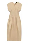 Fabiana Filippi Linen Dress With Gathered Waistline And V-neckline In Neutral
