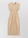 Fabiana Filippi Linen Dress With Gathered Waistline And V-neckline In Neutral