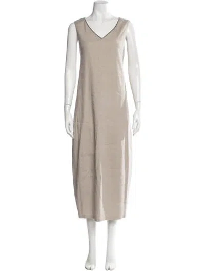 Pre-owned Fabiana Filippi Linen Long Dress In Neutrals