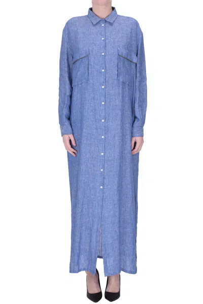 Fabiana Filippi Linen Long Shirt Dress In Denim