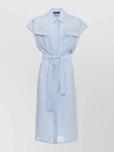 Fabiana Filippi Linen Midi Dress Sleeveless Belt Pockets In Blue
