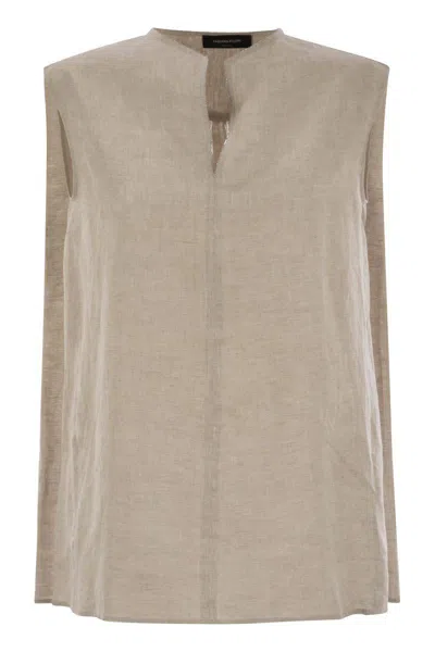 Fabiana Filippi Sleeveless Linen Top With Gathered Back In Neutral