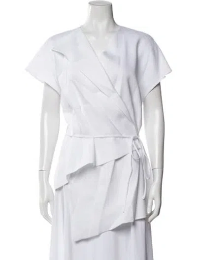 Pre-owned Fabiana Filippi Linen V-neck Blouse In White