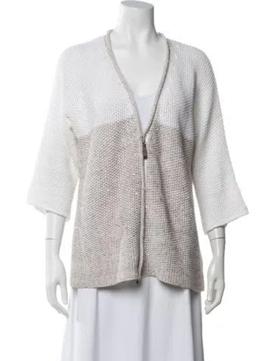 Pre-owned Fabiana Filippi Linen V-neck Sweater In White