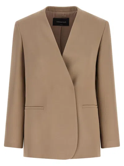Fabiana Filippi Linen-viscose Twill V-neck Blazer In Camel