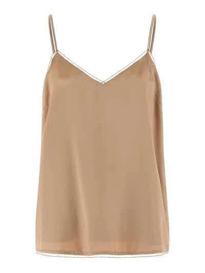 Fabiana Filippi Lingerie Style Top Lightweight Spaghetti Straps In Brown