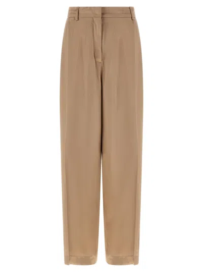 Fabiana Filippi Satin Tailored Trousers Belt Loops Back Pocket In Brown