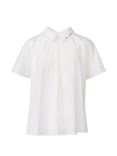 Fabiana Filippi Logo-embroidered Pleated Blouse In White